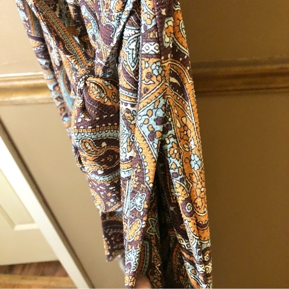 Cato Boho Paisley Belted Smocked Maxi Dress Brown Orange Blue Small - Picture 5 of 5